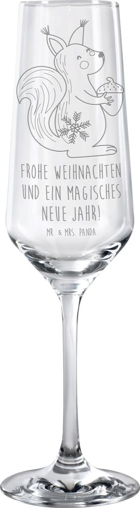 Mr. & Mrs. Panda Champagnerglas Eichhörnchen Weihnachten - Transparent - Geschenk, Neujahr, Sektglas, Frohe, Glas, Trinkglas, Weihnachtsgruß, Vog...