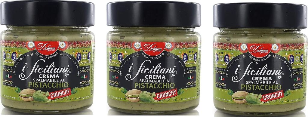 3x Dolgam I Siciliani Crema Spalmabile al Pistacchio Crunchy Knusprige Pistazien Streichfähige Creme Pistazien-Streichcreme mit Gehackten Pistazie...