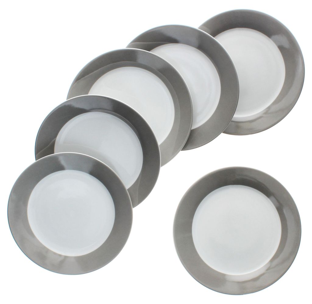 6er Set Variant Grau Kuchenteller bunte Frühstücks-Teller Produktbild 
