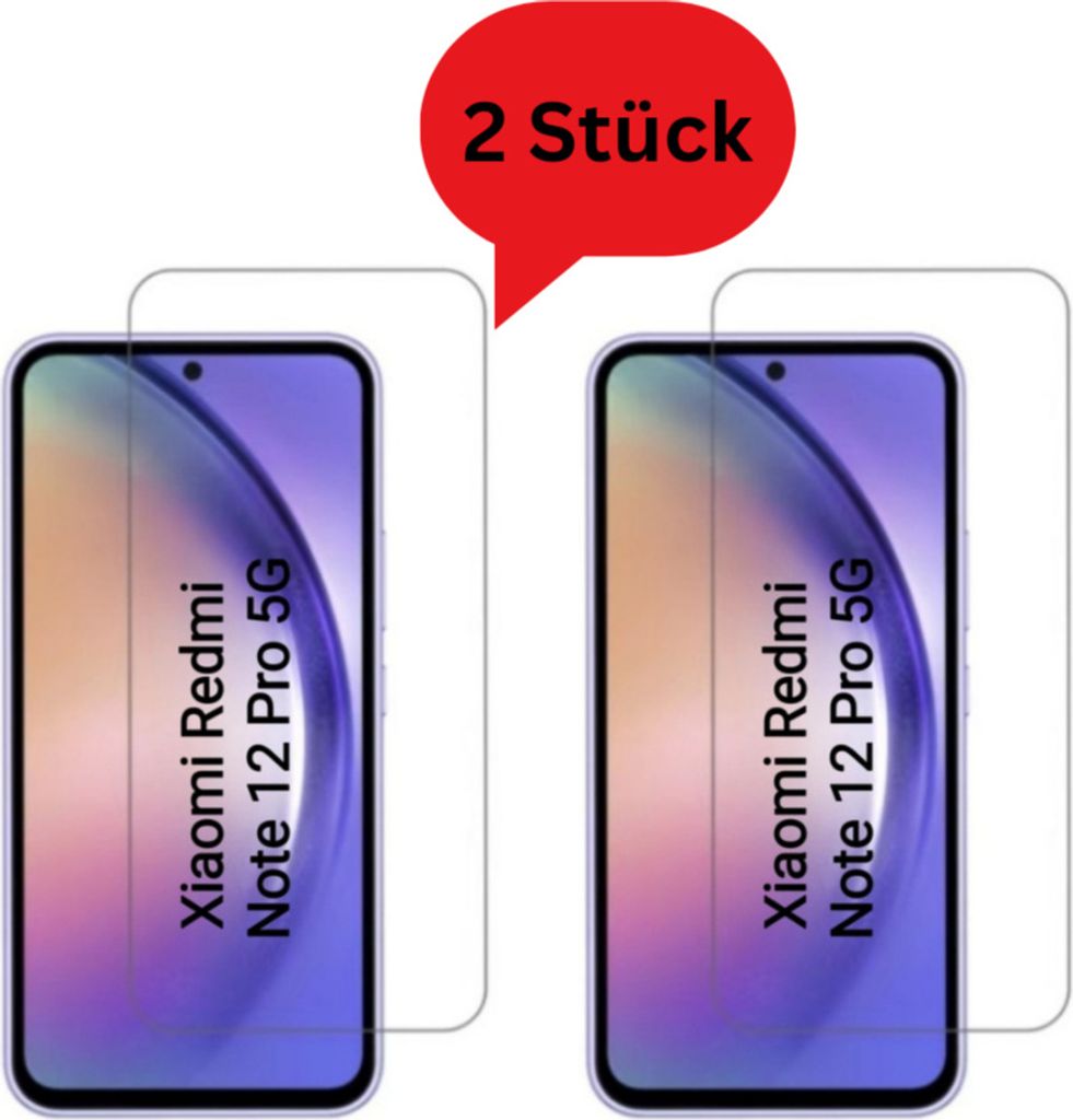 CLM-Tech 2er Set Displayschutzfolie kompatibel mit Xiaomi Redmi Note 12 Pro 5G Panzerfolie Panzerglas Crystal Clear Displayschutz 9H Glas Displayfo...