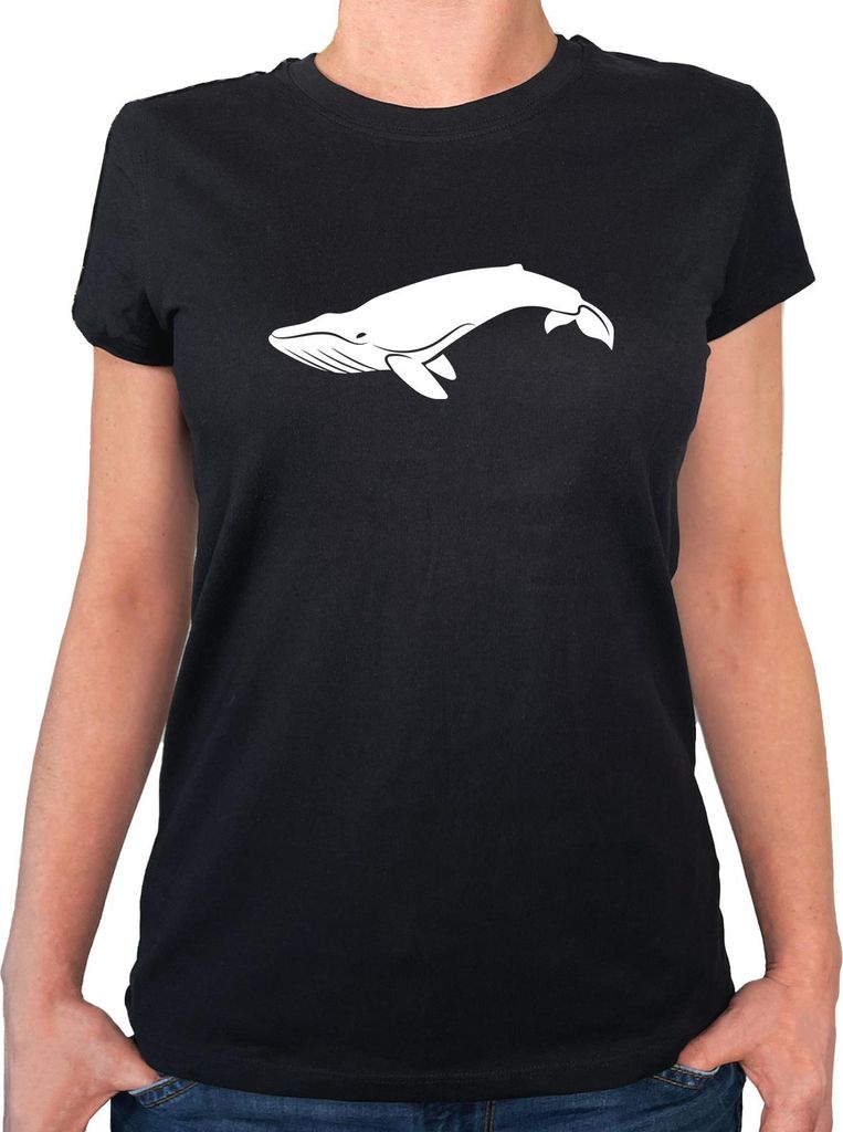 Huuraa Damen T-Shirt Wal Silhouette M Black Bio Baumwolle Fairtrade Damenshirt Geschenkidee