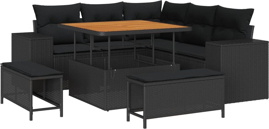 Gartensofa-set mit Kissen 8 pcs Schwarz Poly-Rattan