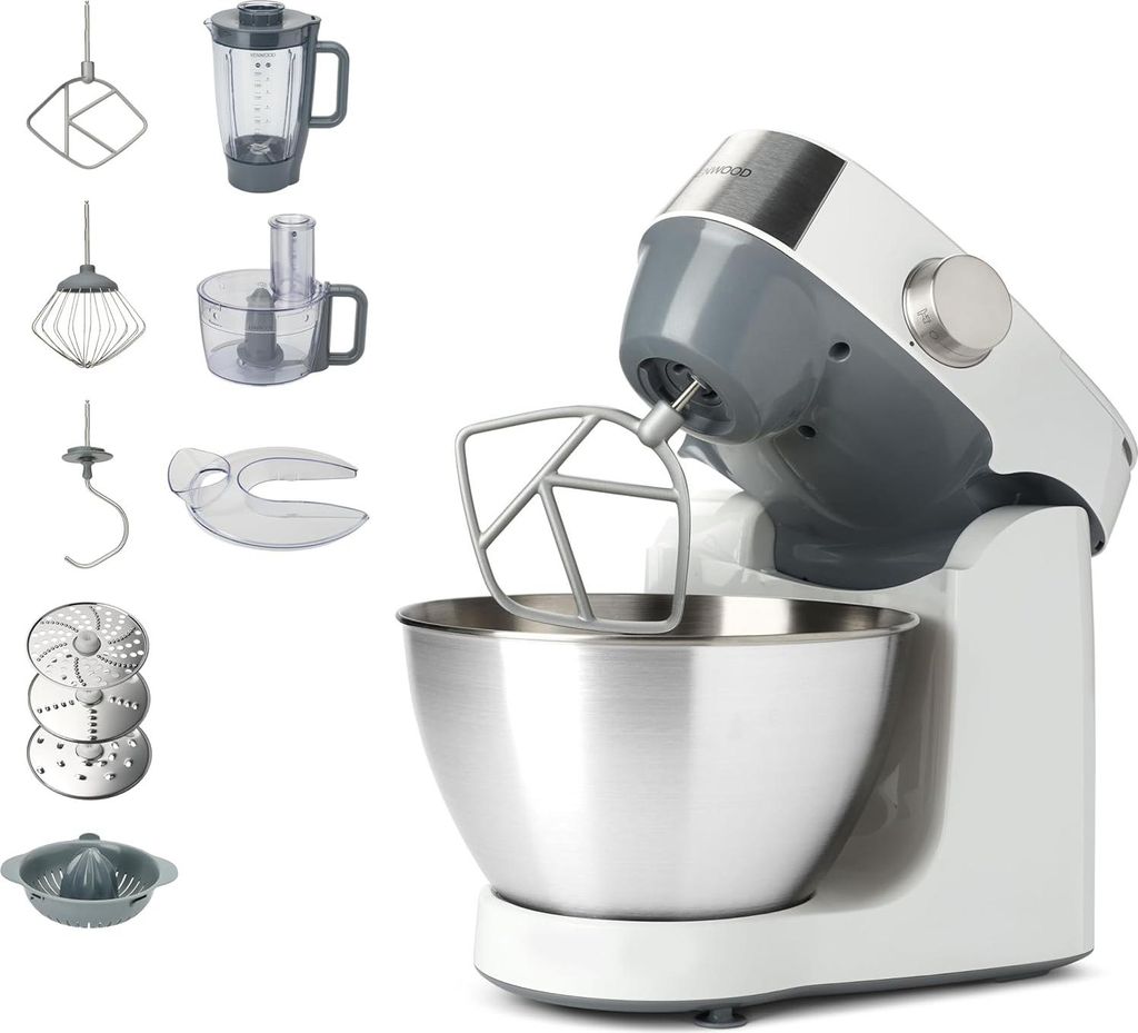 Kenwood Prospero+ KHC29.H0WH Küchenmaschine, 4,3 l Edelstahl Schüssel, 1000 Watt, inkl. 9-teiligem Zubehör-Set mit Zerkleinerer, Acryl-Mixaufsatz,