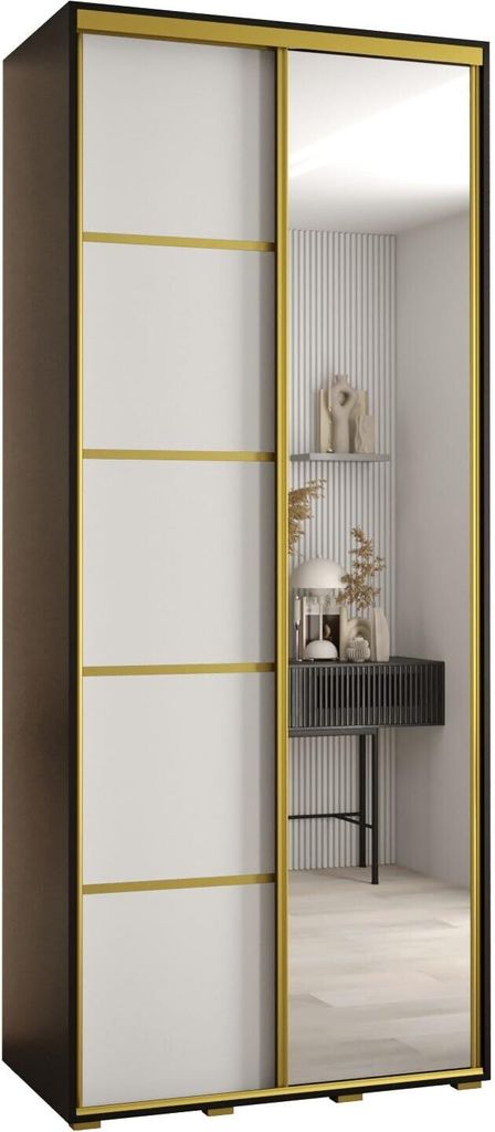 MEBLE KRYSPOL Davos 5 Schrank, zwei Türen - 235,2x100x45 cm - Schwarz Weiß Gold