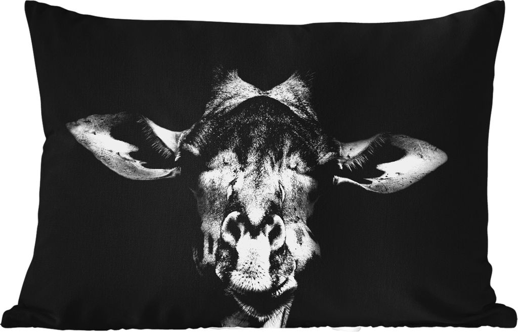 MuchoWow Outdoor Kissen - Giraffe - Porträt - Tiere - Schwarz - Weiß - 50x30 cm - Wetterfest - Lounge Kissen - Sofa kissen - Wohnzimmer Dekoration