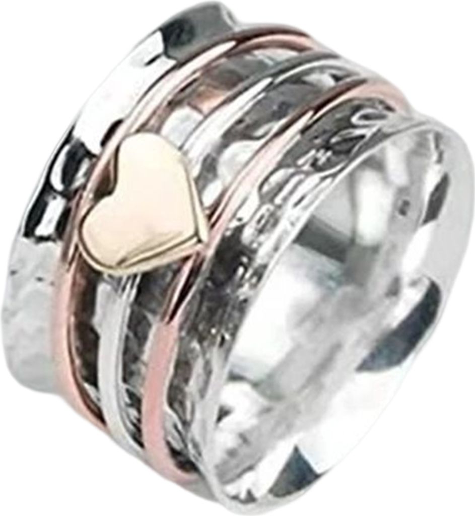 Frauen Ring Drehbare Bi-farbe Spaß Elegante Retro Stress Relief Casual Liebe Herz Charme Finger Ring Mode Schmuck-US 7