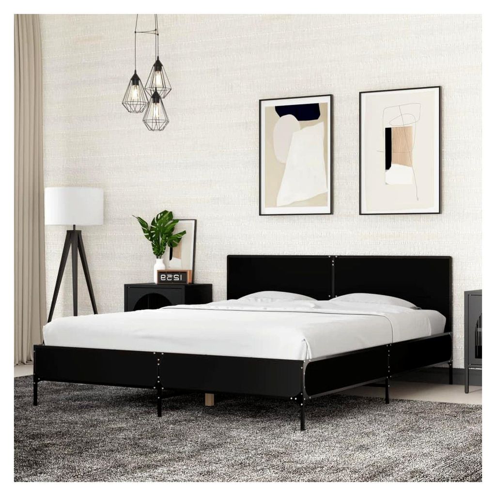 Bettgestell Schwarz 160x200 cm aus Holzwerkstoff und Metall