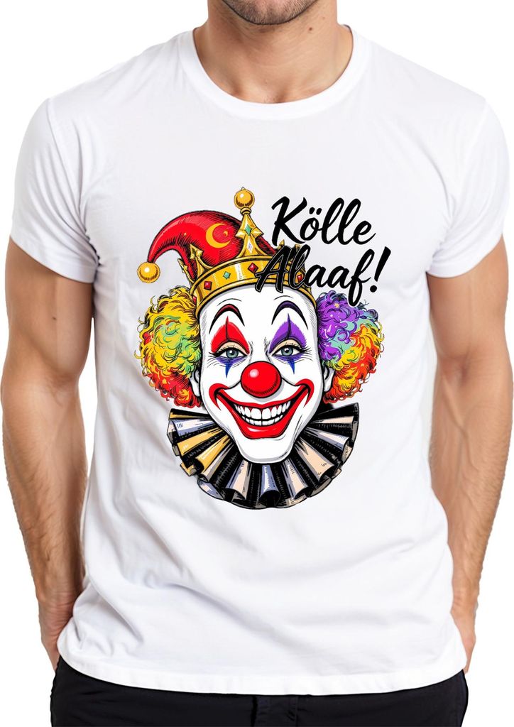 Kölle Alaaf Karneval Köln Jeck Clown Regenbogen Perücke Fasching Herren T-Shirt, Weiß, L