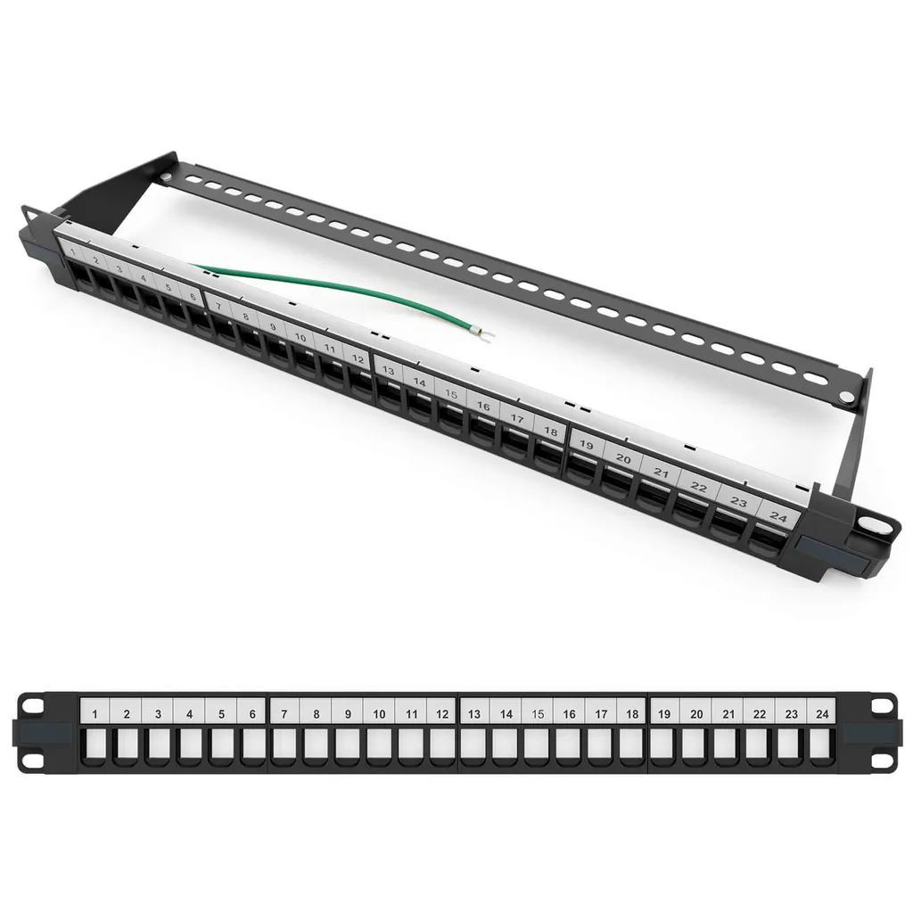 Panneau Keystone 24 ports noir 19 pouces avec barre de gestion câbles
