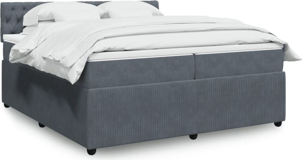 Design Boxspringbett mit Matratze Dunkelgrau 200x200 cm Samt, Klassische Betten 2024 Neu