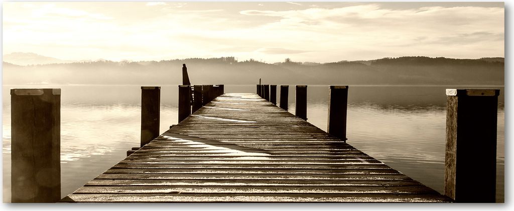 Tulup Küchenrückwand Spritzschutz aus Glas -125x50 -Spritzschutz auf gehärtetes Glas Deko Landschaften Hölzerner Pier