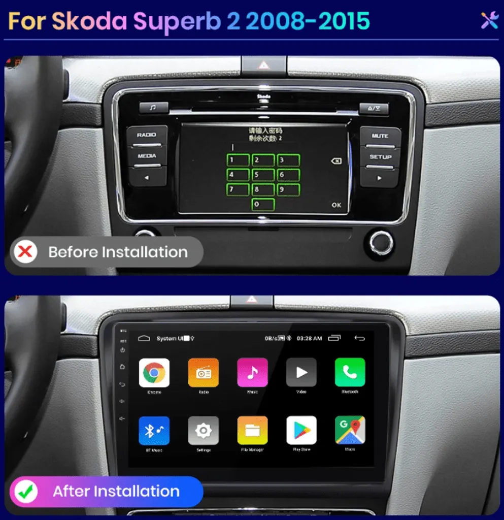Autoradio GPS tactile 10" Skoda Superb 2 WiFi Bluetooth et Caméra Recul - 2