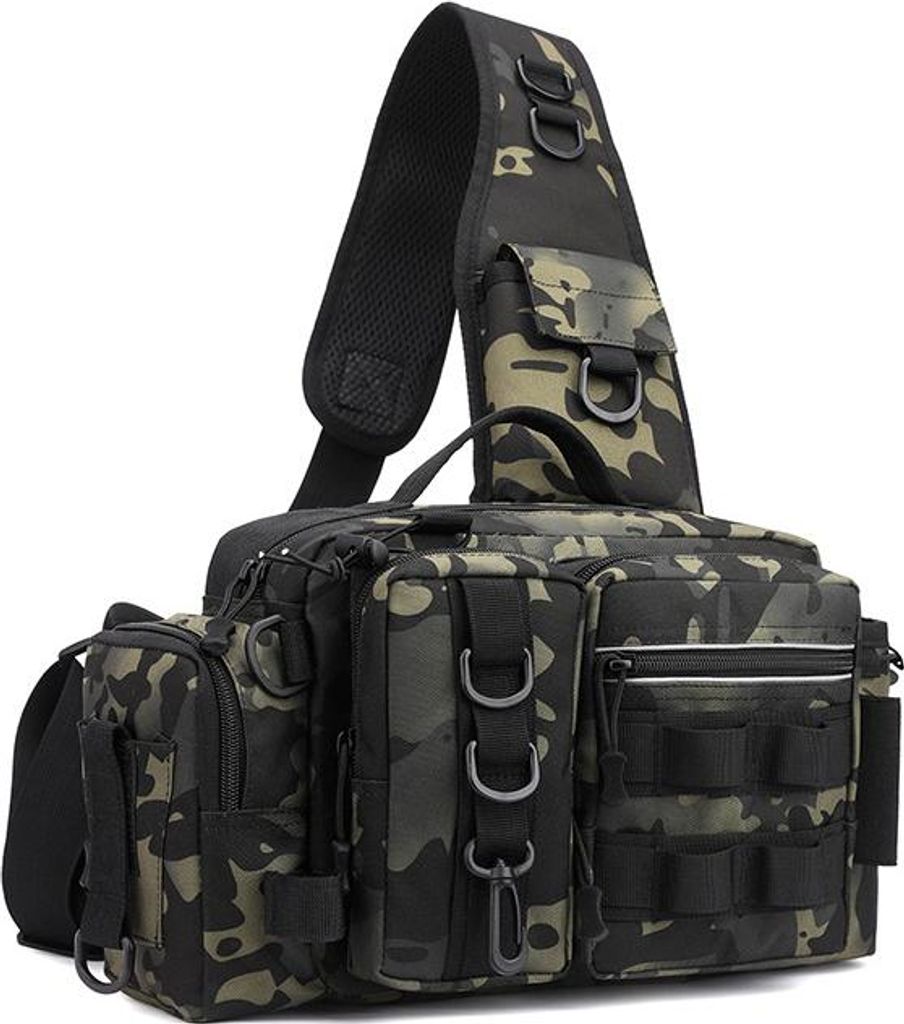 Angeltasche, Multifunktionale Outdoor, Aufbewahrungstasche mit Wasserabweisendem Material, Grünes Tarnmuster