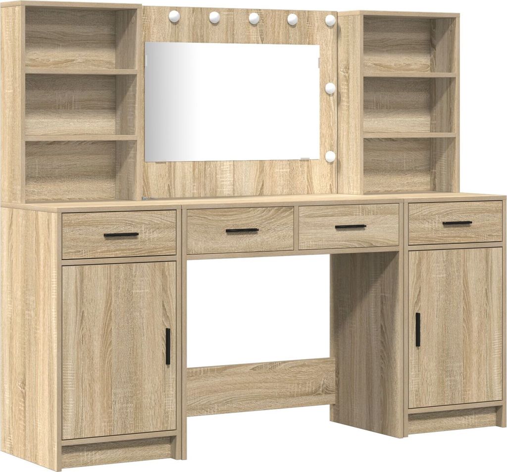 Möbel 3-tlg. Schminktisch-Set Sonoma Eiche Holzwerkstoff - Schminktische 3334283