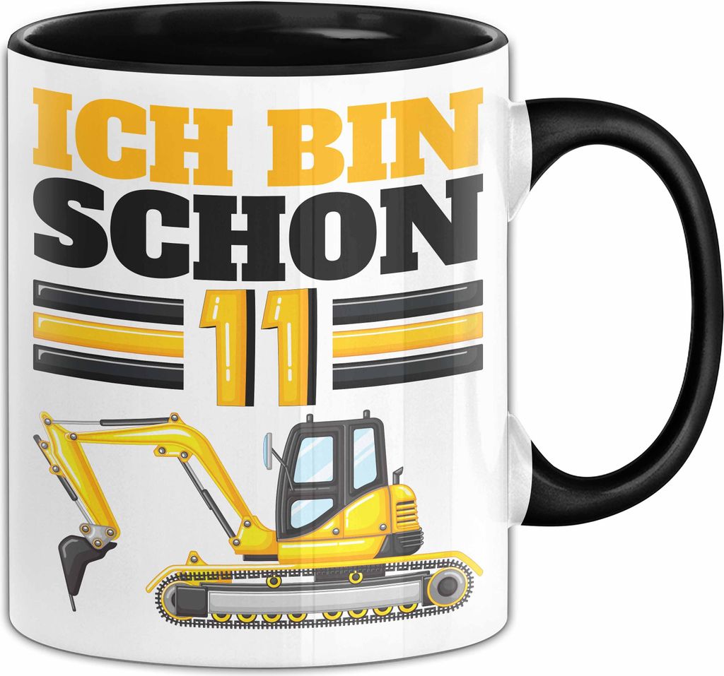 11. Geburtstag Geschenk Tasse Becher Jungs Bagger Ich Bin Schon 11 (Schwarz)