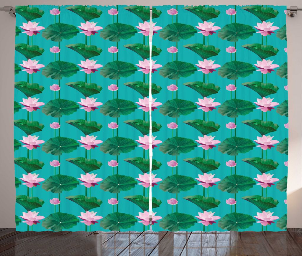 ABAKUHAUS Blau und Pink Rustikaler Gardine, Lotus-Blätter, Wohnzimmer Universalband Gardinen mit Schlaufen und Haken, 280 x 225 cm, Grün-Baby-Rosa