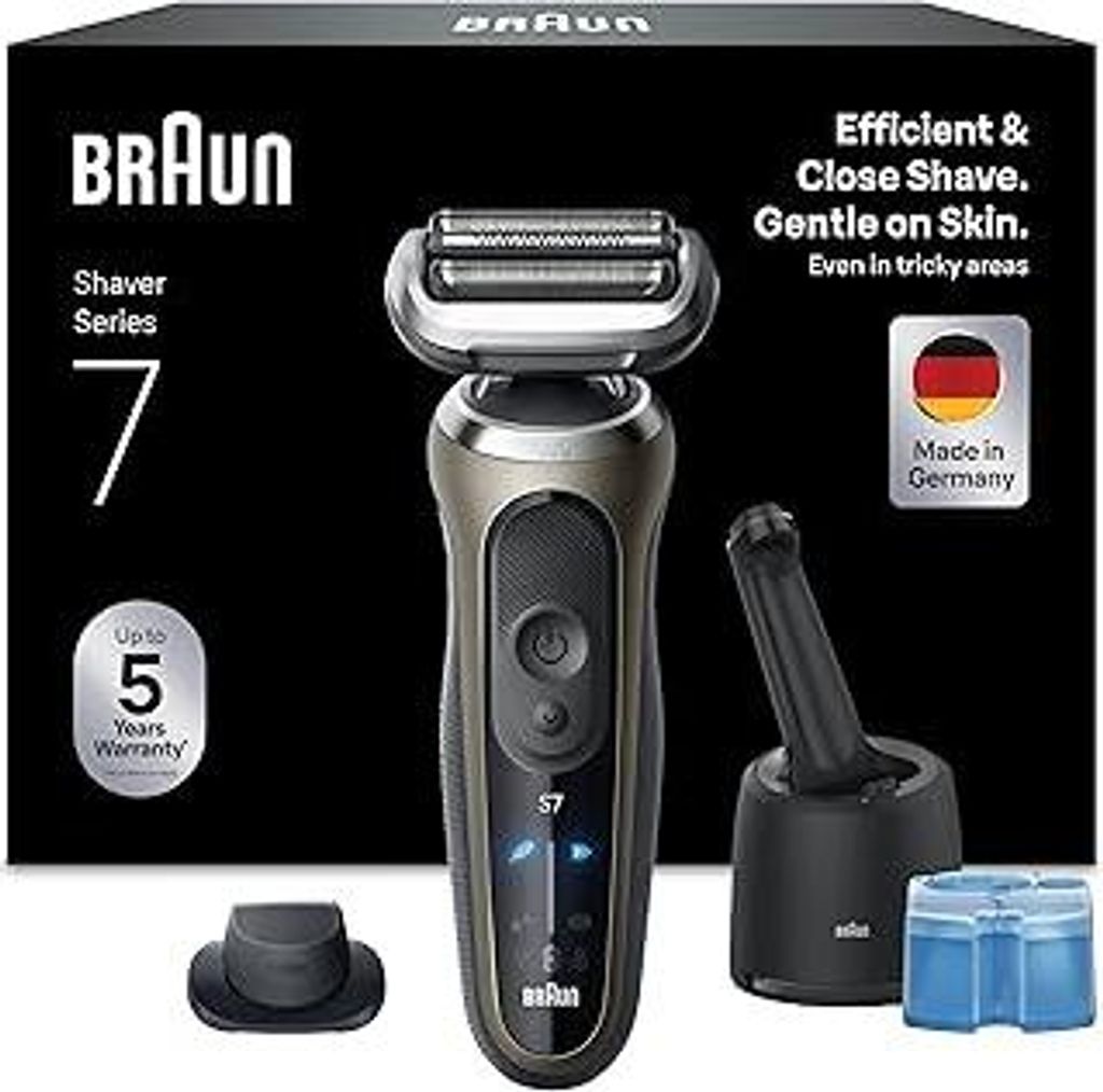 Braun Series 7 Elektrorasierer Herren, Rasierapparat mit 60 Min. Akkulaufzeit, 4in1 SmartCare Reinigungsstation, +1 Aufsatz, Kabelloser Nass- und T...