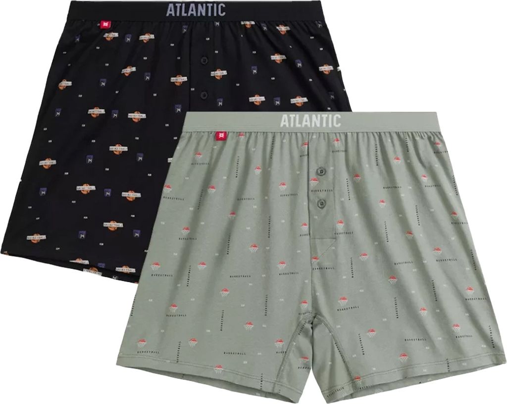 Atlantic Herren-Boxershorts 2er-Pack | 100% Baumwolle | Schwarz & Grün | Basketball-Print | Lockerer Schnitt | Sportlicher Look | Komfortgummi | M...