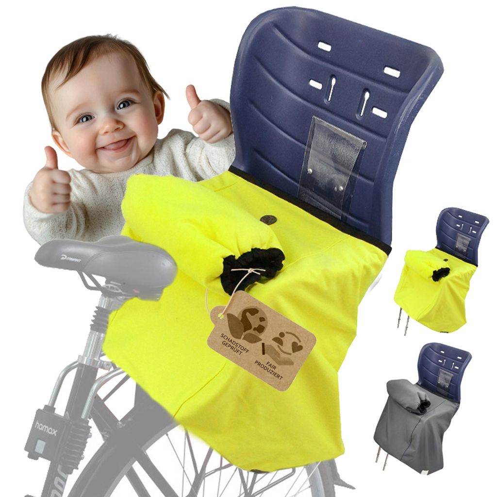 BAMBINIWELT Kinder Beinwärmer Beinabdeckung Fußsack für Fahrradsitz Römer mit Handmuff Microfleece Softshell Wind- und wasserabweisend (gelb)