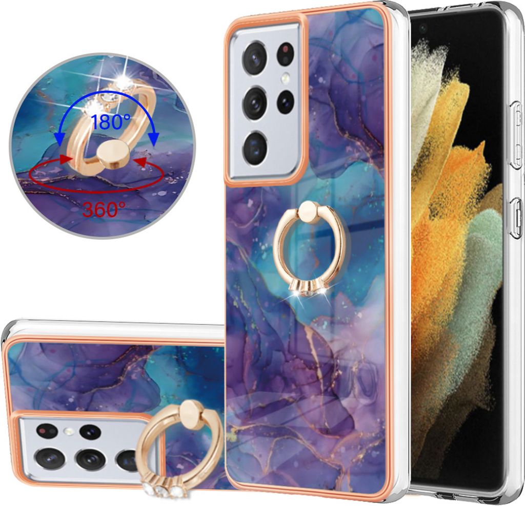 Galaxy S21 Ultra 5G Hülle, Muster TPU Silikon Stoßdämpfer Bumper Schutzhülle mit Ring Ständer für Samsung Galaxy S21 Ultra 5G Lila