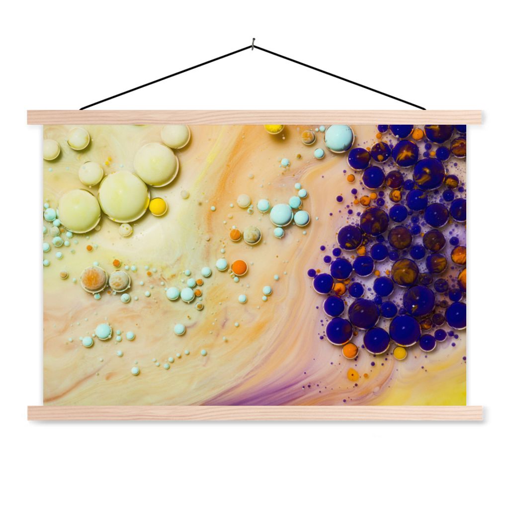 MuchoWow Textilposter Milch - Tinte - Psychedelisch 120x80 cm mit holzfarbenen Rahmen - Aufhängeset