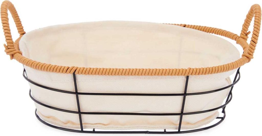 KINVARA | Drahtkorb - Aufbewahrungsbox - 29 x 20 x 14 cm - Oval - Korb - mit Stoffeinlage