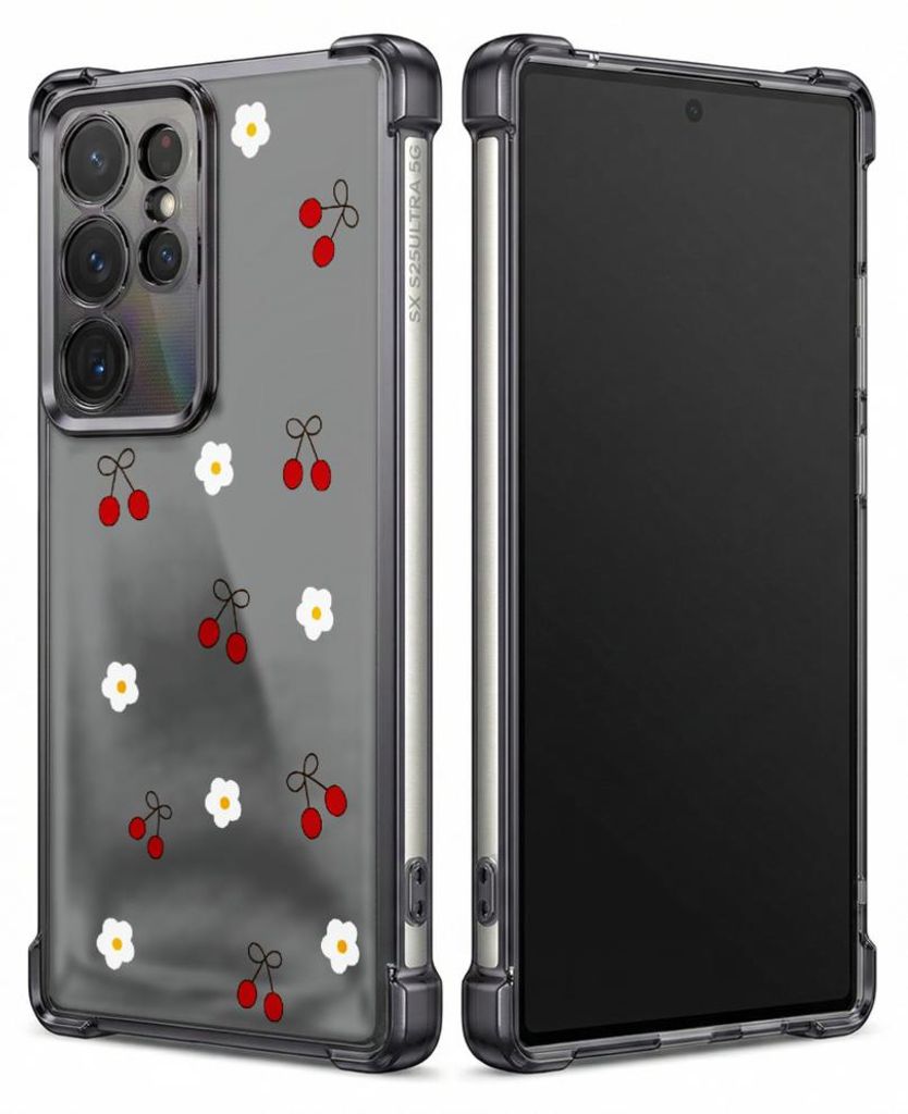 Personalisierte Hülle mit Bild für Samsung Galaxy S22 Ultra Elektroplattiert TPU Stoßdämpfer Handyhülle mit Kirsch- und Gänseblümchenmuster