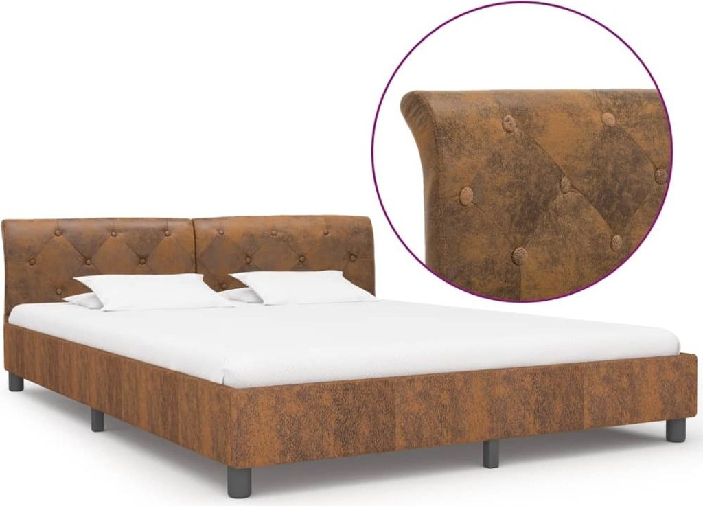 The Living Store Bettgestell Braun Wildleder-Optik 160 x 200 cm