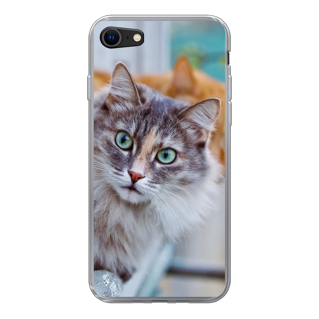 MuchoWow Handyhülle Schutzhülle Hülle für iPhone SE 2022 Katze - Fenster - Katzen Silikon Softcase Handy Hülle - Schutzhülle