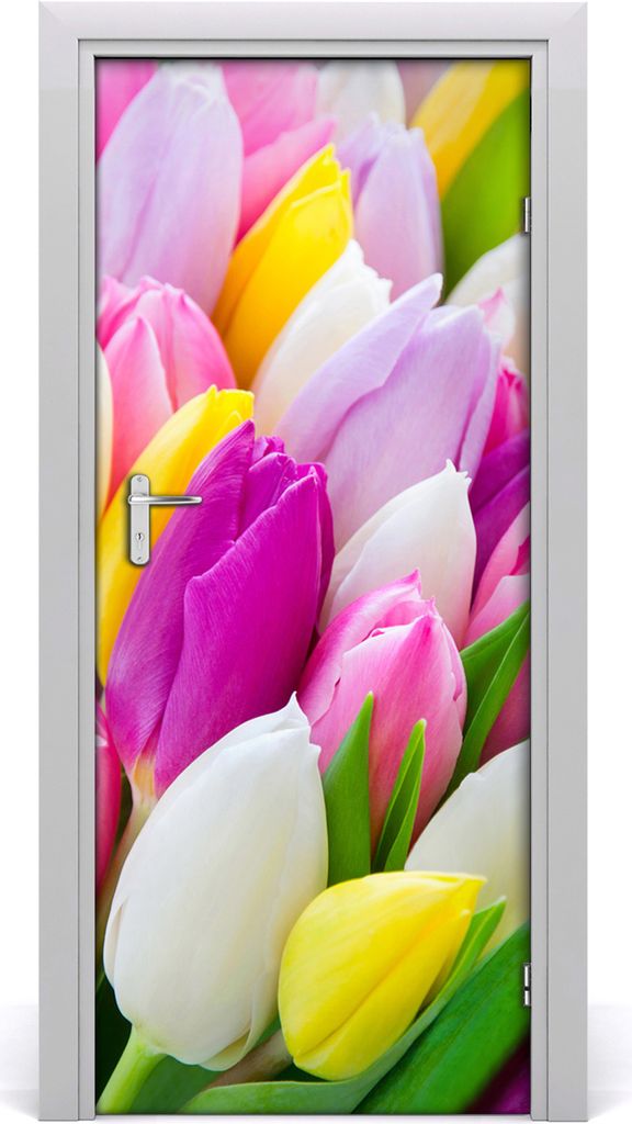 Tulup Türaufkleber 85x205 cm Dekorative Aufkleber Selbstklebend Wasserdichte Tapete Abnehmbar Schlafzimmer Wohnzimmer Wohnkultur - bunte Tulpen