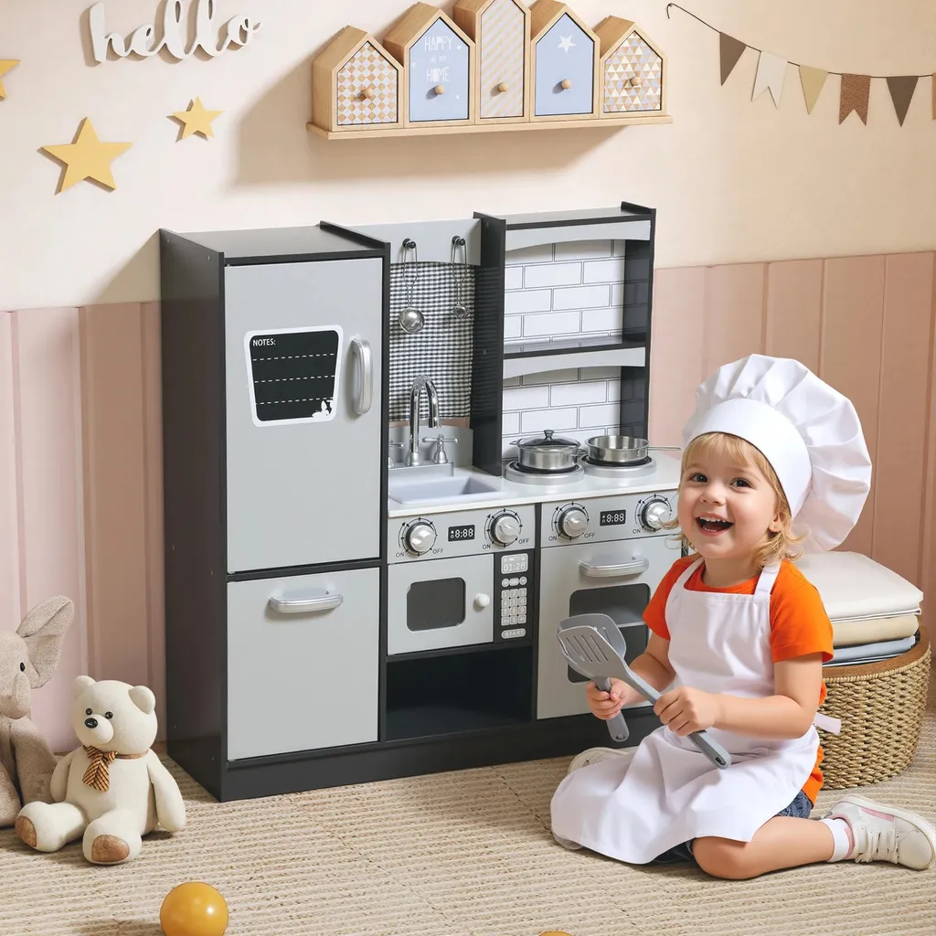 Cuisine enfant bois MDF durable et stable marron café avec accessoires - 2