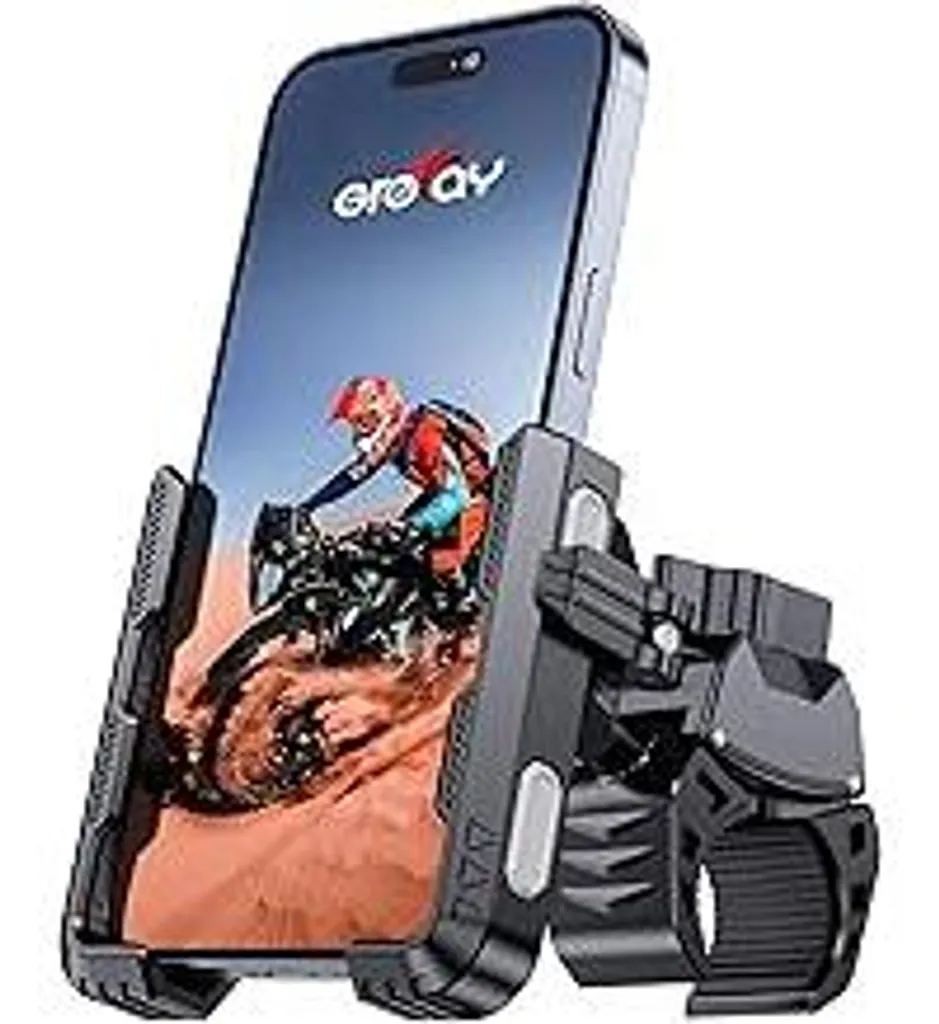 Grefay Supporto per cellulare da bicicletta Supporto per cellulare da moto [blocco 1s] 2025 Supporto universale da manubrio per cellulare da bicicletta per iPhone17 16 15 14 13 Pro Max Plus, Samsung S24, smartphone (grigio)