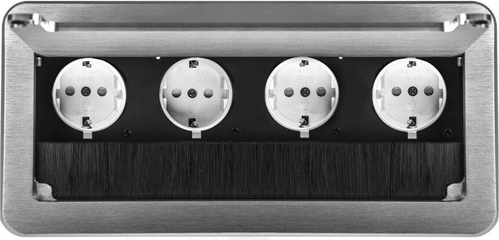 Einbausteckdose Tischsteckdose Bodensteckdose Fußbodensteckdose Wand Steckdose 4er Silber