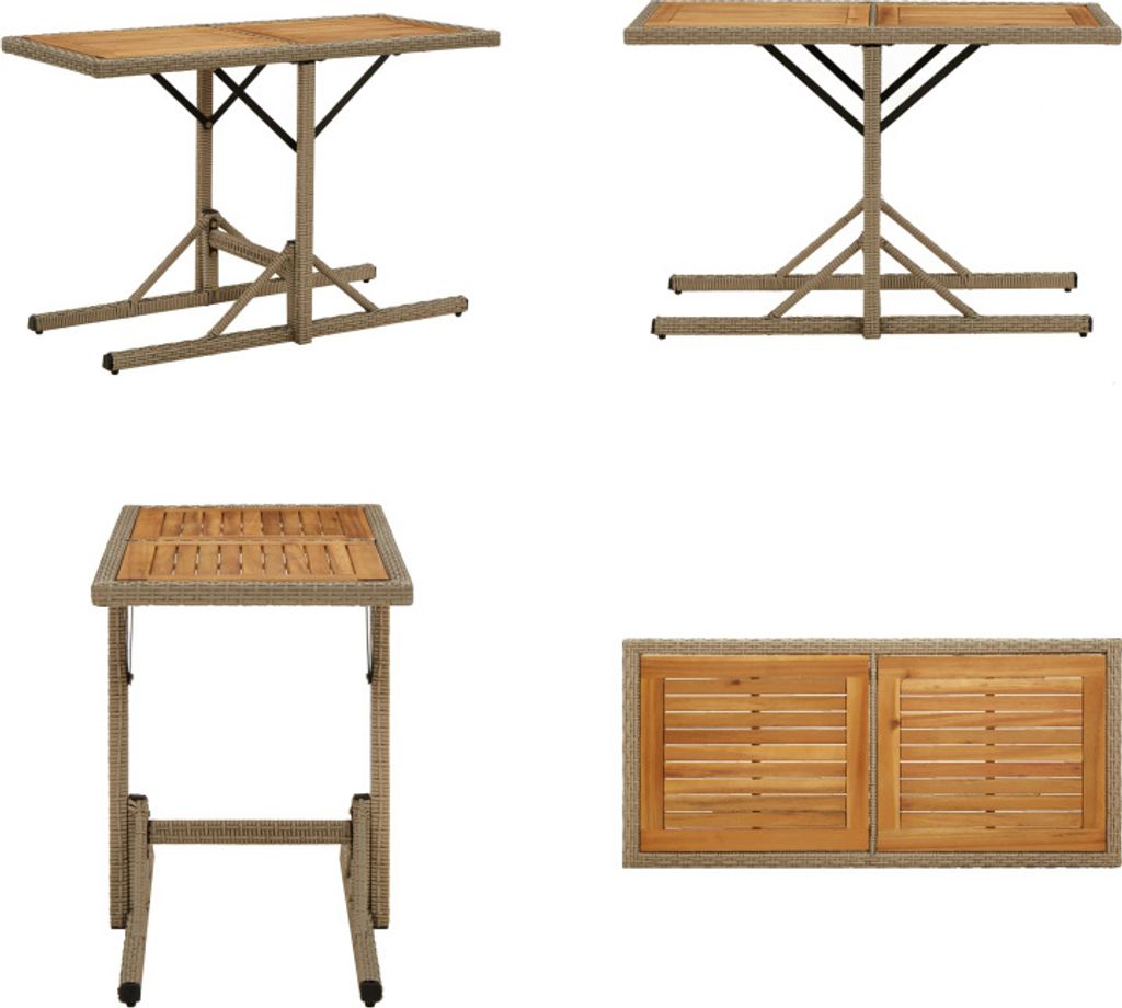 vidaXL Gartentisch Beige Massivholz Akazie und Poly Rattan - Gartentisch - Gartentische - Terrassentisch - Outdoor Tisch