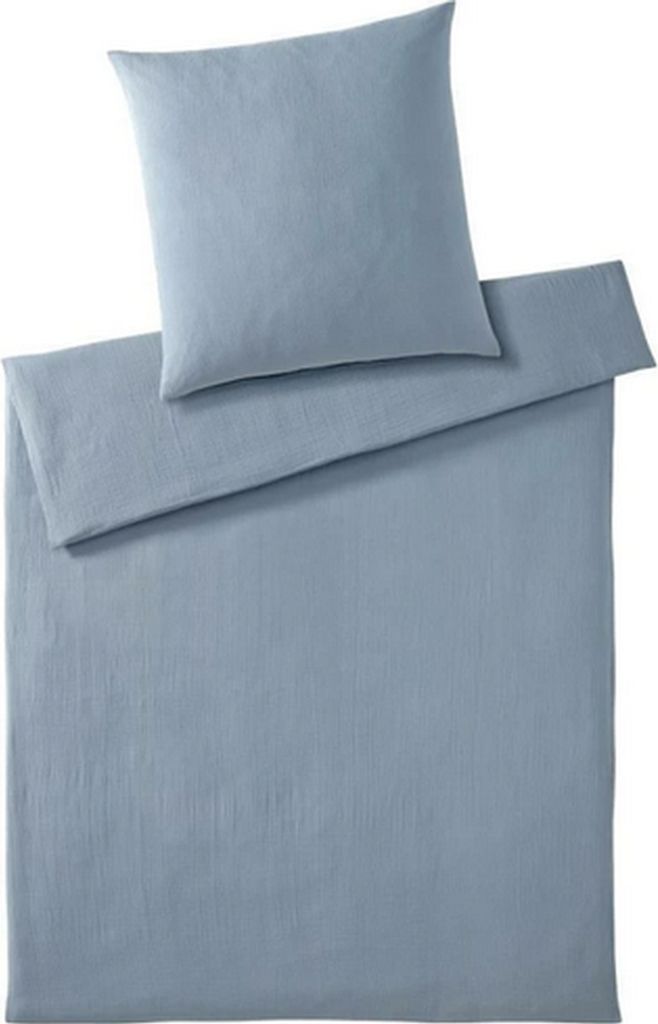 elegante Musselin-Bettwäsche-Garnitur Smooth Farbe rauchblau Größe 155x220+40x80