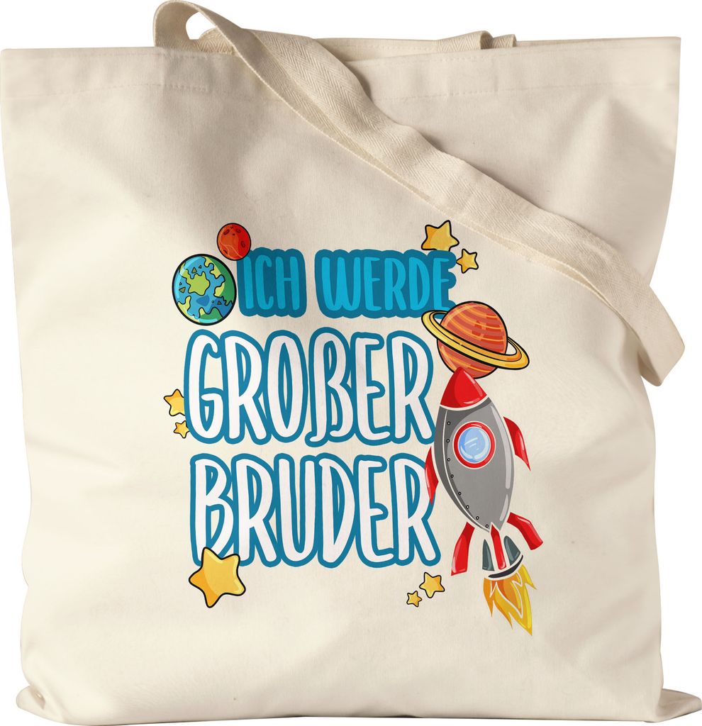 Großer Bruder Werden Jutebeutel Stoffbeutel Canvas Ankündigung Schwangerschaft Bruder Kinder Babynews Weltall Rakete