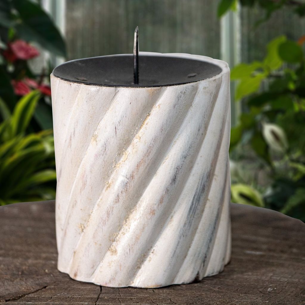 Kerzenständer, Rund, Holz, weiß, Klein