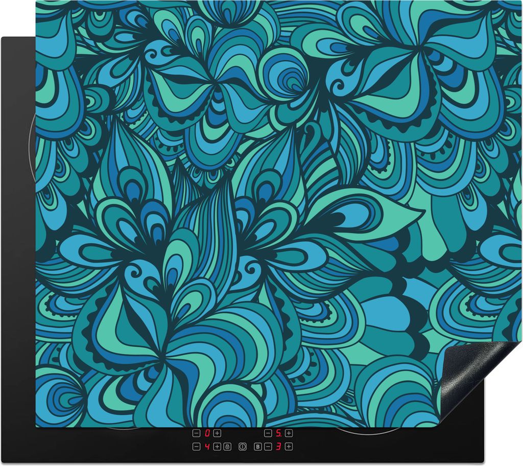 KitchenYeah Herdabdeckplatte Design - Vintage - Blau - Türkis , 57x51cm, Küche Deko, Glaskeramikfeld Herdabdeckung, Abdeckplatte fùr Kochfeld