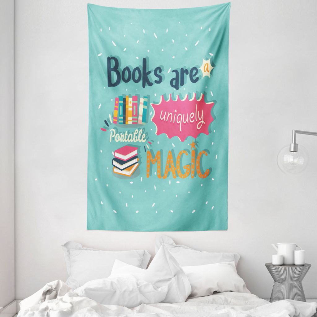 ABAKUHAUS Buch Wandteppich und Tagesdecke, Bücher sind magisch Pale Farbe aus Weiches Mikrofaser Stoff Waschbar ohne Verblassen Digitaldruck, 140 ...