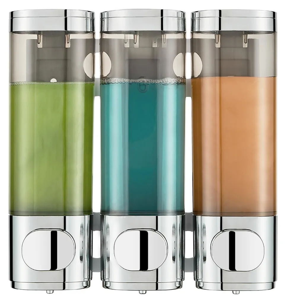 Distributeur de savon argenté triple 300 ml étanche et sans perçage