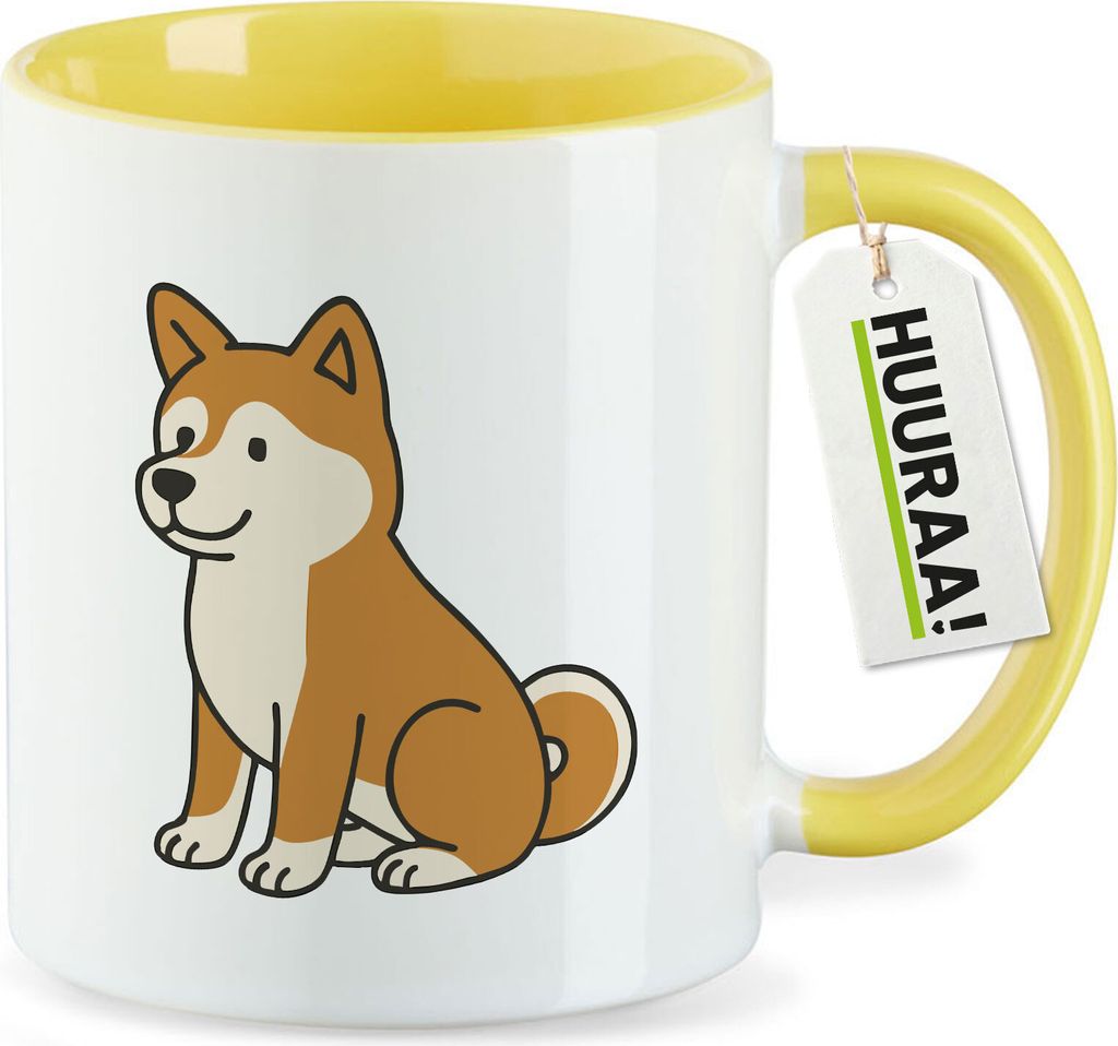 Huuraa Kaffeetasse Akita Inu Comic Akita 330ml Gelb Keramik Kaffeebecher Geschenkidee