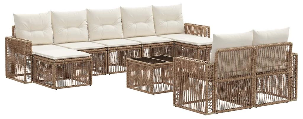 Möbel Gartensofa-set 10 pcs Beige und Cremeweiß Poly-Rattan - Gartenmöbelgarnituren CC1420