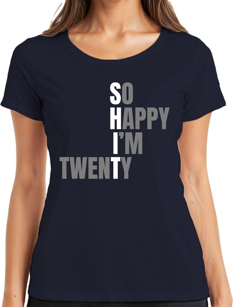 So happy I'm Twenty 20ter Geburtstag Geschenk 20 Jahre lustig Retro Damen T-Shirt, Navy, XXL