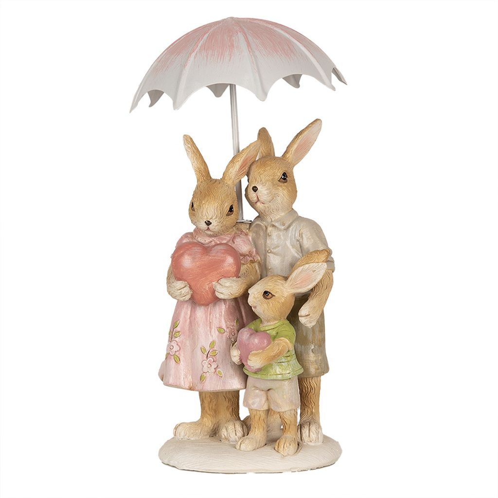 Clayre & Eef Figur Kaninchen 15 cm Braun Rosa Polyresin
