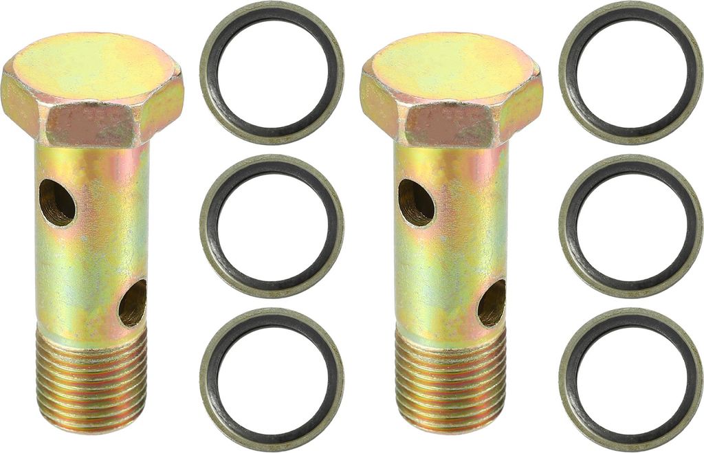 Universal M16x1.5 54mm Länge Motorrad 4-Loch-Hohlschrauben mit Unterlegscheiben Set Bremse Hohlschrauben metrisches Gewinde Bronze Ton - Packung m...