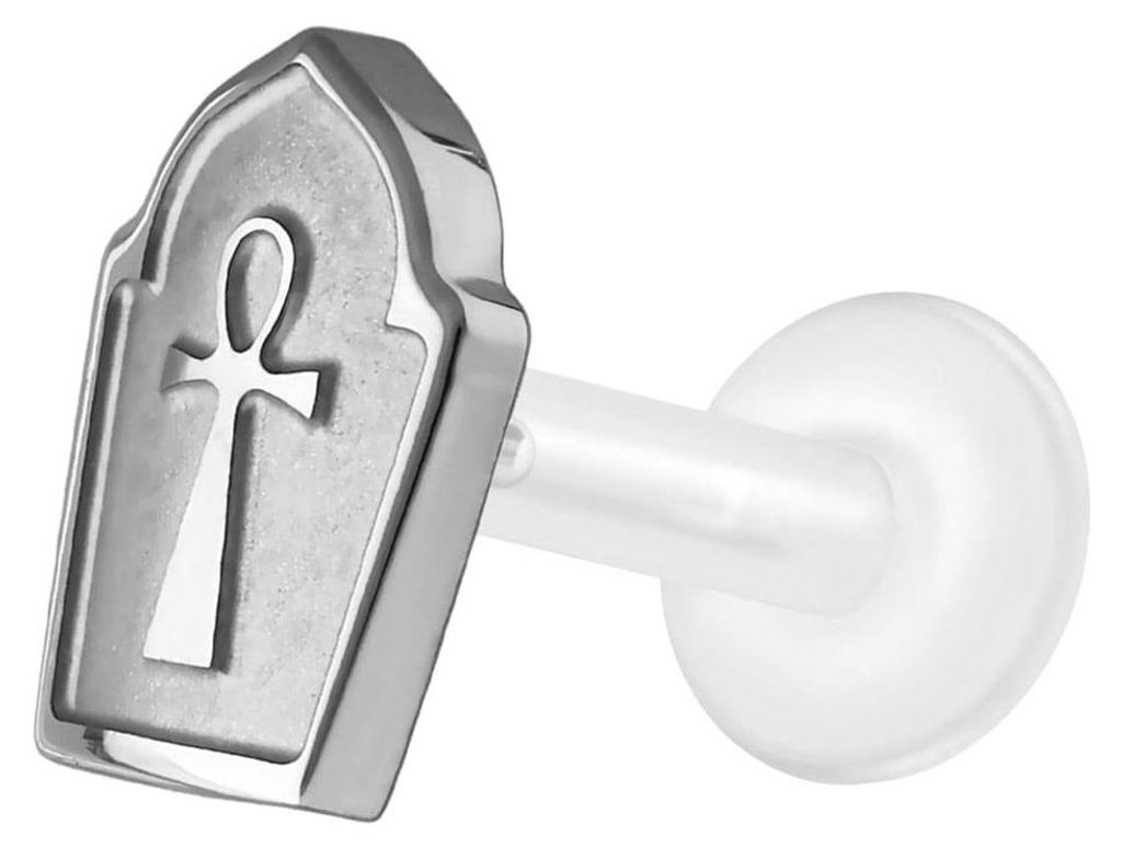 Ohrpiercing, Nasenpiercing PTFE Labret mit Innengewinde + Titan-Aufsatz GRABSTEIN Silber Stablänge: 10mm | Stabstärke: 1,6mm