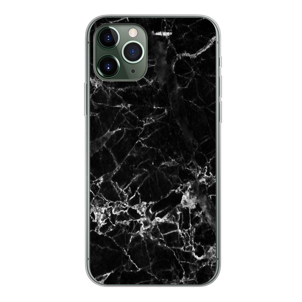 MuchoWow Handyhülle Schutzhülle Hülle für iPhone 11 Pro Marmor - Stein - Schwarz Silikon Softcase Handy Hülle - Handy