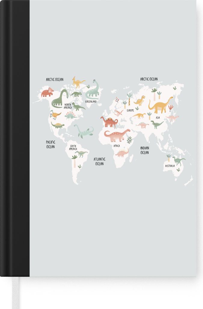MuchoWow Notizbuch Tagebuch Haushaltsbuch Notebook A5 Weltkarte - Kind - Dino - Notizblock - Notizheft - Notebook - Schreibblock - Papier