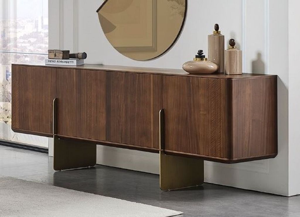 Casa Padrino Luxus Sideboard Braun / Messing 220 x 50 x H. 78 cm - Massivholz Schrank mit 4 Türen - Massivholz Möbel - Luxus Möbel - Luxus Einri...
