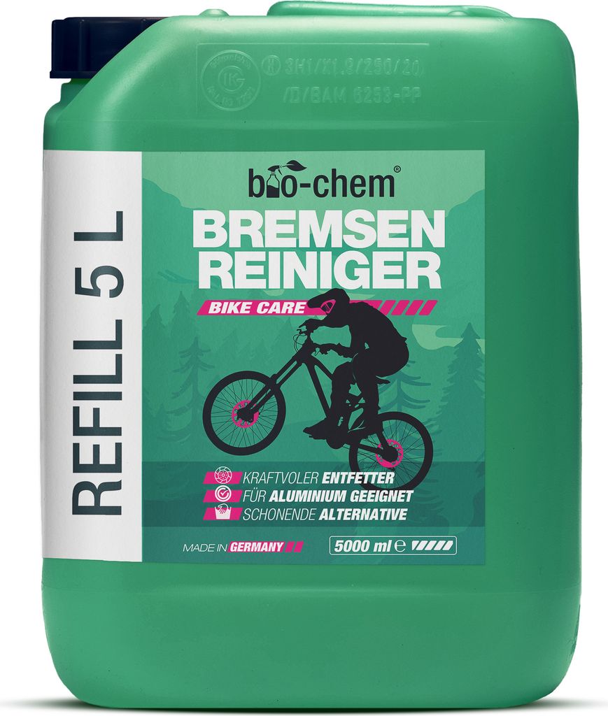 bio-chem Bremsenreiniger Set: 5 L Kanister I Für Auto, Motorrad und Fahrrad I Leistungsstarker Entfetter für Scheibenbremsen